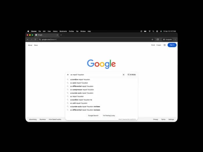 Google search desktop results